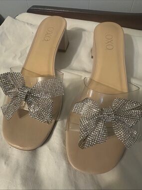 Xoxo Nude Clear Heeled Sandals  with  Bow